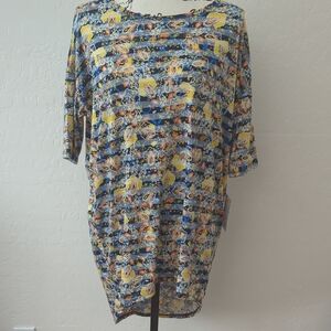 Lularoe XS Irma Floral Paisley Ghost Striped Patterned Short Sleeve Tunic Top